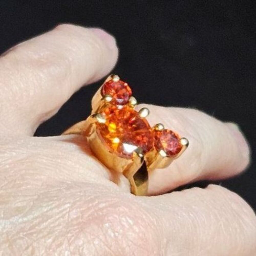 Gold tone Mickey Mouse orange rhinestone adjustable ring